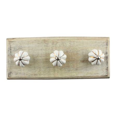 White With Golden Line Medium Ceramic Melon Wooden Hook 